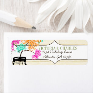 Colourful Zinnia Mason Jar Wild Flower Wedding Return Address Label