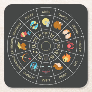 Colourful Zodiac Square Paper Coaster