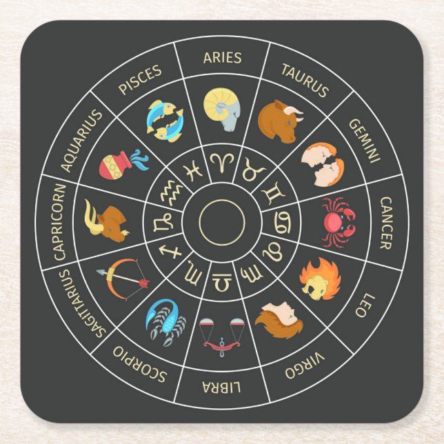 Colourful Zodiac Square Paper Coaster (Front)