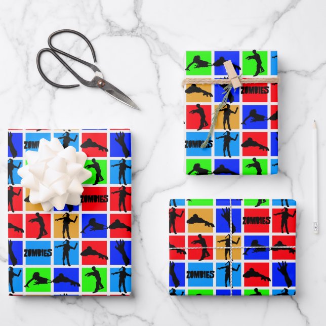 Colourful Zombies Pattern Wrapping Paper Sheet (Front)