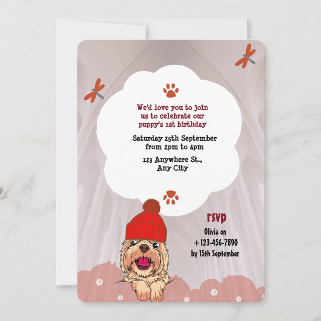 Colourfull Cute Illustrated Dog Birthday Invitation (Front)