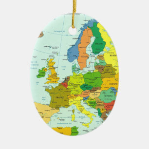 Colourfull Europe map with countries Ceramic Tree Decoration