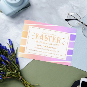 Colourfully Bright Pastel Stripe Easter Egg Hunt Invitation