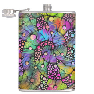Colourfully Dots Spirals Hand Painting 1 Hip Flask