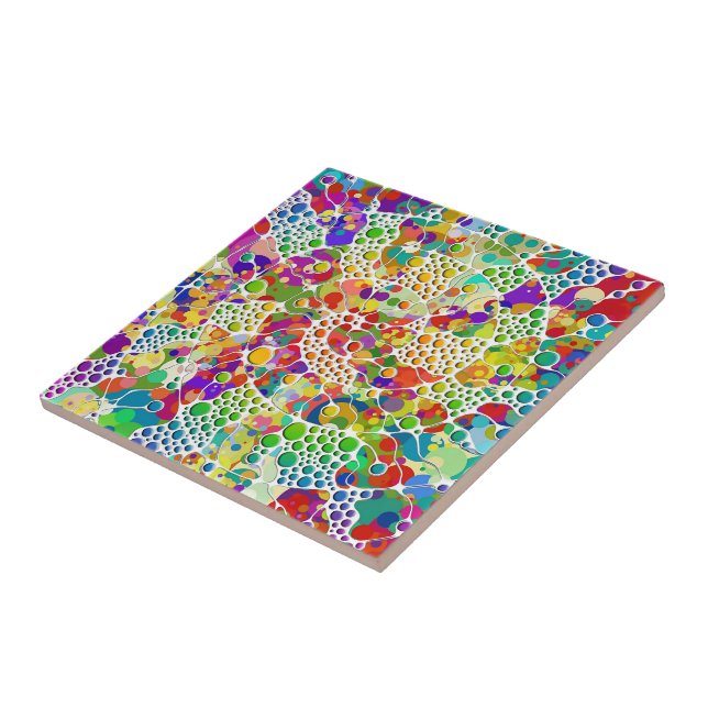 Colourfully Dots Spirals Hand Painting 2 Ceramic Tile (Side)