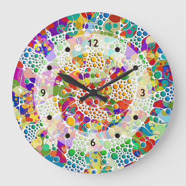 Colourfully Dots Spirals Hand Painting 2 Large Clock (Front)