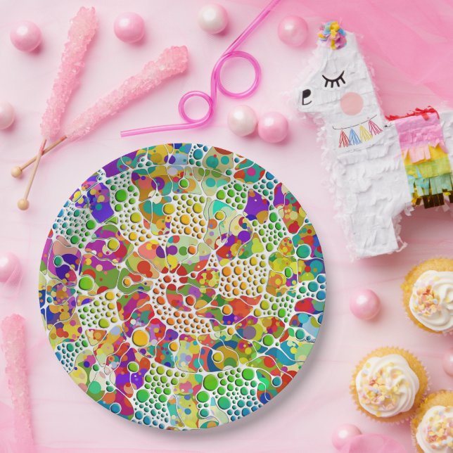 Colourfully Dots Spirals Hand Painting 2 Paper Plate (Party)