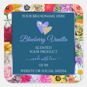 Colourfully Floral Ocean Blue Product Labels Heart