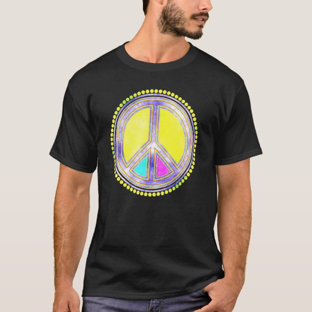 Colourfully Flower Power Peace Sign 2 Fan Fun T-Shirt (Front)