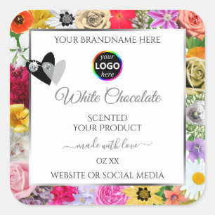 Colourfully Flowers Frame White Product Labels Log