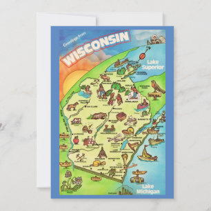 Colourfully Illustrated 5x7 Big Wisconsin Postcard