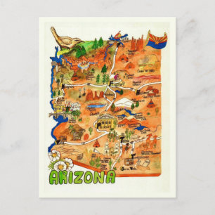 Colourfully Illustrated Arizona Map Postcard