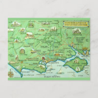 Colourfully Illustrated Map Hampshire England