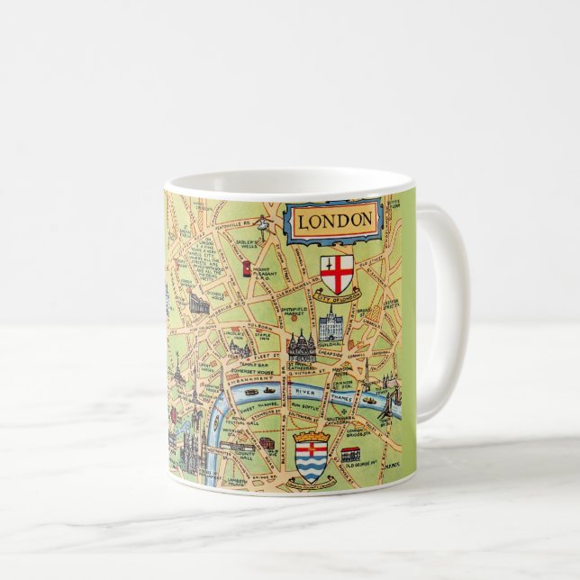 Colourfully Illustrated Map of London England Coffee Mug (Front Right)