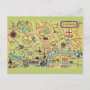 Colourfully Illustrated Map of London England Postcard