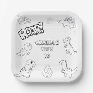 Colouring Activity fun cute Party Dinosaur Square  Paper Plate