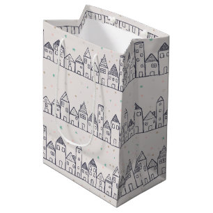Colouring Book Christmas Village in the Snow Medium Gift Bag