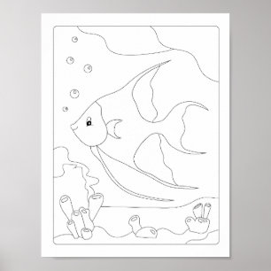 Colouring book Cute Little Fish Antistress Poster