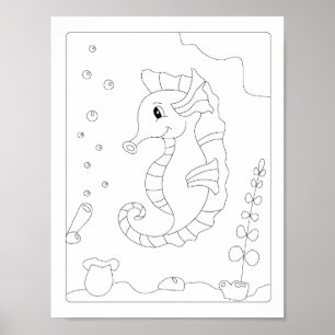  Colouring book  Cute Little Sea ​​Horse Poster