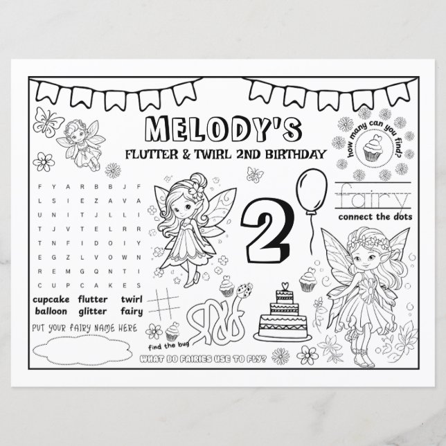 Colouring Book Fairy 2nd Birthday Paper Sheet (Front)