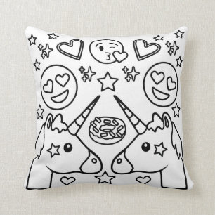 Colouring Book Unicorn Emoji Pillow