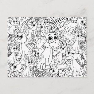 Colouring Christmas Reindeers Mandala Abstract Postcard