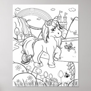 Colouring Cute Unicorn Kids  Poster