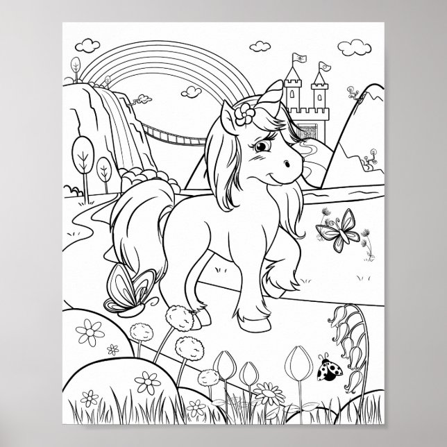 Colouring Cute Unicorn Kids  Poster (Front)