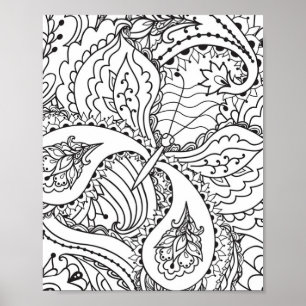 Colouring Flower Art New Design Floral Aesthetic F Poster