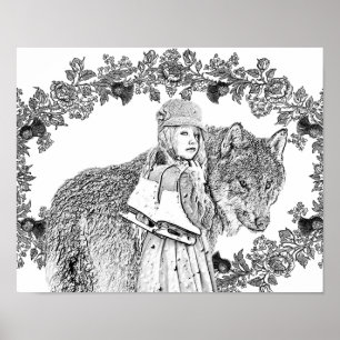 Colouring Grayscale Little Red Riding Hood Art Poster