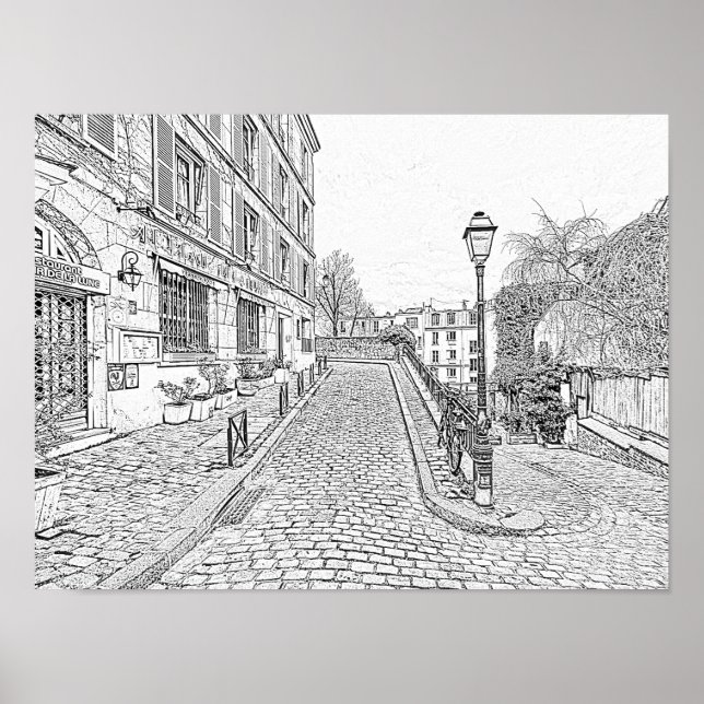 Colouring Grayscale Old Paris City Buildings Poster (Front)