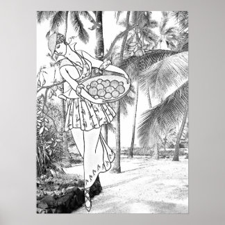 Colouring Grayscale Vintage Women Nature Trees Poster