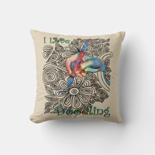 Colouring-in doodle art cushion (Front)