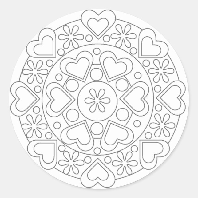 Colouring In Hearts and Flowers Mandala Sticker (Front)
