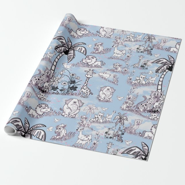 Colouring-in line-drawing on Fluffy clouds, Wrapping Paper (Unrolled)