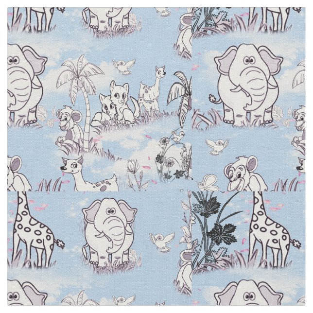 Colouring-in line-drawing repeat Art for Wallpaper Fabric (Close Up)