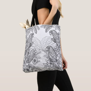Colouring Line Art of Birds and Nature Colouring  Tote Bag