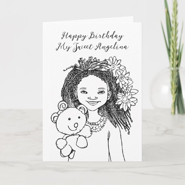 Colouring Page Birthday | African-American Cartoon Card (Front)