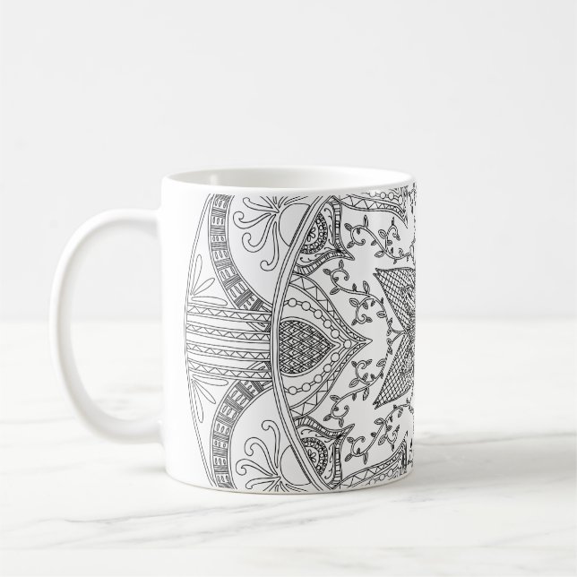 Colouring Page Black and White Mandala Coffee Mug (Left)