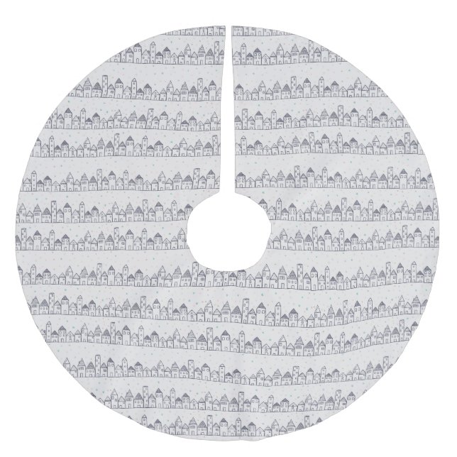 Colouring Page Christmas Village in the Snow Brushed Polyester Tree Skirt (Front)