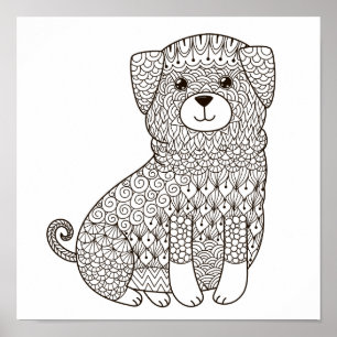 Colouring Page Cute Puppy Poster