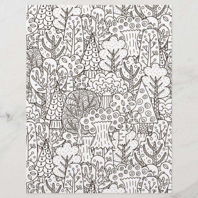 Colouring Page Forest of Trees Scrapbook Paper (Front)