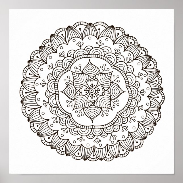 Colouring Page Mandala Flower Poster (Front)