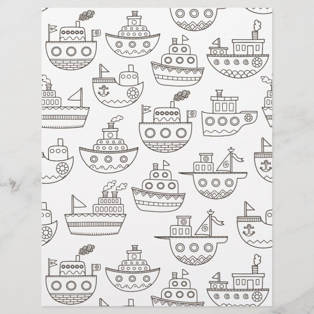 Colouring Page Parade of Boats Scrapbook Paper (Front)