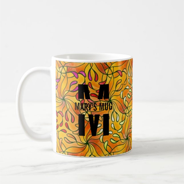 Colouring Page Personalised Black Monogram & Quote Coffee Mug (Left)