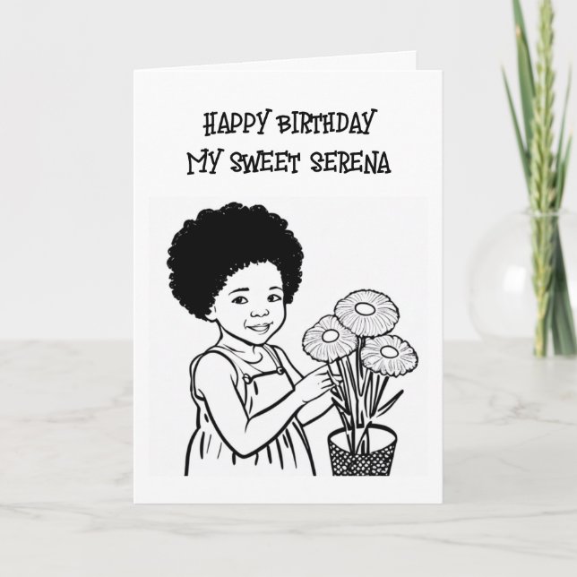 Colouring Page | Personalised Girl's Birthday Card (Front)