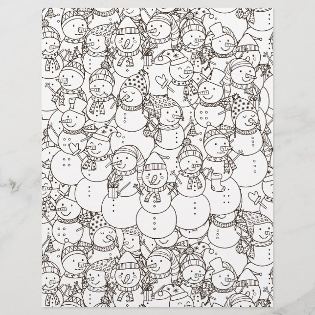 Colouring Page Smiling Snowmen Scrapbook Paper (Front)