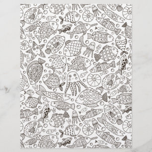 Colouring Page Swimming Fish Scrapbook Paper