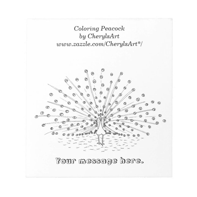 Colouring Peacock Drawing Notepads (Front)