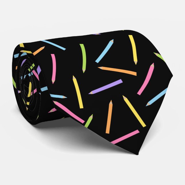 Colouring Pencils Black Neck Tie (Rolled)